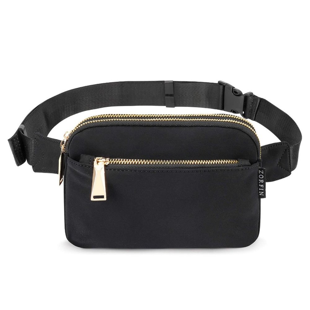 Black Crossbody Fanny Pack, Belt Bag with Adjustable Strap